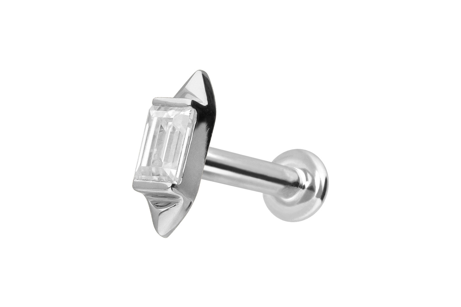 14 Karat Gold Labret Piercing mit Innengewinde MOISSANIT-RECHTECK + 2 SPITZEN